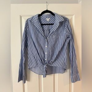 J. Crew Blue & White Stripped Long-sleeve Ties In-Front